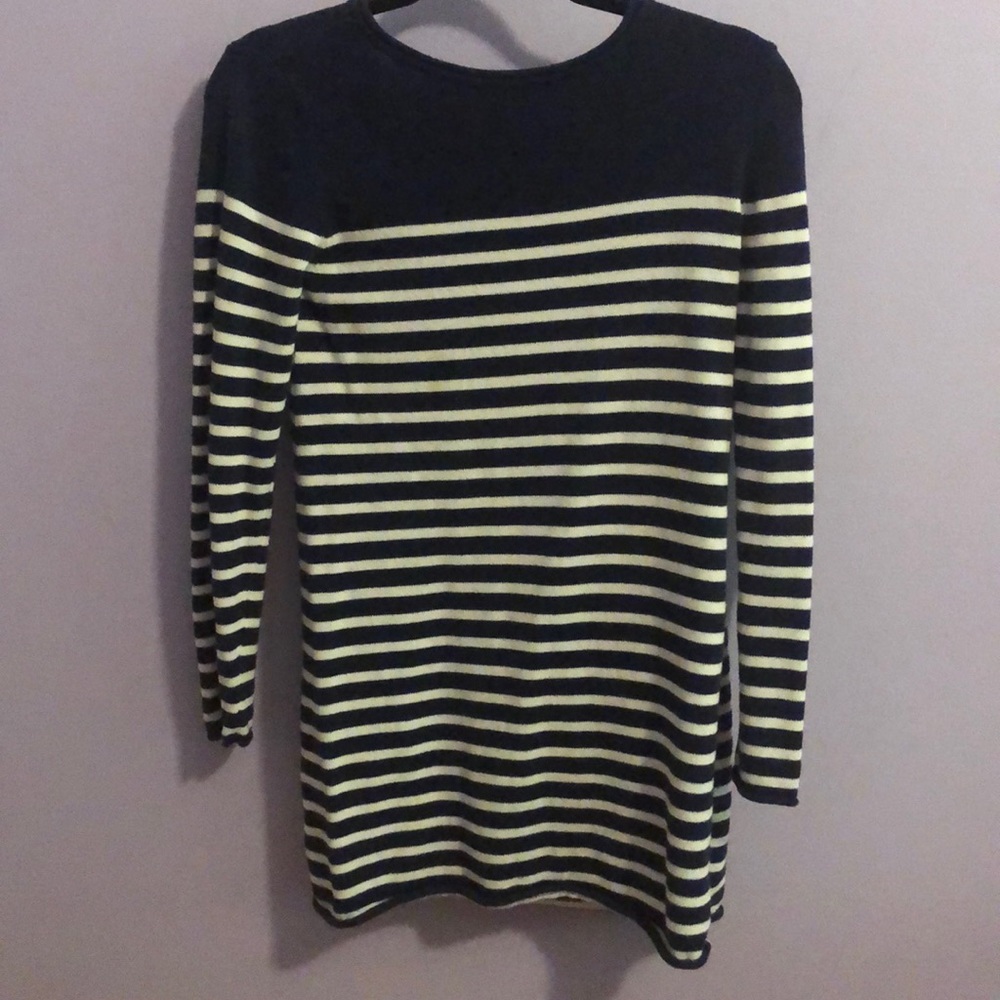 Navy blue and white sweater dress